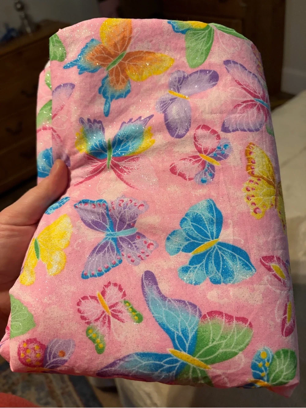 Pink sparkles Butterfly Print Fabric home made blanket!